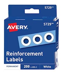 LABELS, PLASTIC REINFORCEMENT, AVERY, SELF-ADHESIVE, IN DISPENSER, 1/4" DIAMETER, MATTE WHITE, 200/C LARGE
