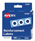 LABELS, PLASTIC REINFORCEMENT, AVERY, SELF-ADHESIVE, IN DISPENSER, 1/4" DIAMETER, MATTE WHITE, 200/C THUMBNAIL