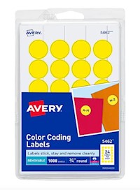 LABELS, COLOR CODING, AVERY, 3/4" DIAMETER, YELLOW, 1008 LABELS/CT MAIN