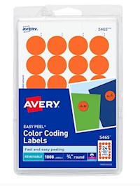 LABELS, COLOR CODING, AVERY, LASER/INKJET, 3/4" DIAMETER, ORANGE, 1008 LABELS/CT MAIN