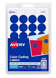LABELS, COLOR CODING, AVERY, LASER/INKJET, 3/4" DIAMETER, DARK BLUE, 1008 LABELS/CT LARGE