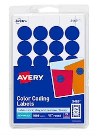 LABELS, COLOR CODING, AVERY, LASER/INKJET, 3/4" DIAMETER, DARK BLUE, 1008 LABELS/CT MAIN