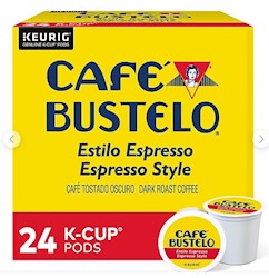 COFFEE, CAFE BUSTELO, ESPRESSO, DARK ROAST, KEURIG K-CUP PODS, 24/CT LARGE