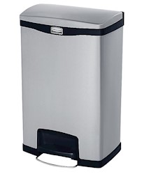 TRASH CAN, RUBBERMAID SLIM JIM, STAINLESS STEEL, FRONT STEP-ON, 13 GALLON LARGE
