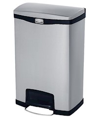 TRASH CAN, RUBBERMAID SLIM JIM, STAINLESS STEEL, FRONT STEP-ON, 13 GALLON MAIN