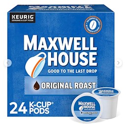 COFFEE, MEDIUM ROAST, MAXWELL HOUSE, ORIGINAL ROAST, KEURIG K-CUP PODS, 24/CT LARGE