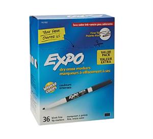 DRY ERASE MARKER, EXPO, LOW ODOR, FINE POINT, BLACK, 36/BOX LARGE
