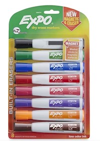 DRY ERASE MARKERS, EXPO, MAGNETIC, CHISEL TIP, ASSORTED COLORS, 8/CT MAIN