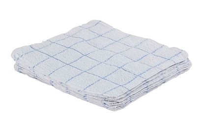 TERRY CLOTHS, HOSPECO, DISH, WHITE/BLU, 12" X 12", 12 CLOTHS/CT LARGE