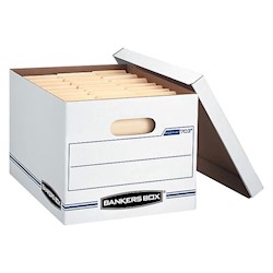 STORAGE BOXES, BANKERS BOX, CORRUGATED, FILE, LIFT OFF LID, LETTER/LEGAL SIZE, WHITE/BLUE, 20/CT LARGE