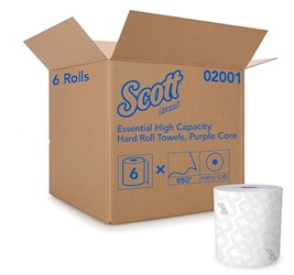 HARDWOUND PAPER TOWELS, SCOTT ESSENTIAL, 1-PLY, 950', WHITE, 1.75" CORE LARGE