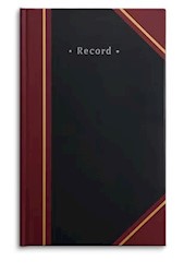 RECORD BOOK, STAPLES, 300 PAGES, BLACK/BURGUNDY LARGE