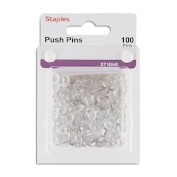 PUSH PINS, STAPLES, CLEAR, 100/CT LARGE