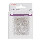 PUSH PINS, STAPLES, CLEAR, 100/CT THUMBNAIL