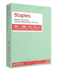 COPY PAPER, STAPLES, 8.5" X 11", RECYCLED, 20 LBS, GREEN, 500 SHEETS/REAM, 10 REAMS/CT MAIN