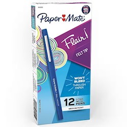 PENS, PAPER MATE, FELT, MEDIUM POINT, BLUE INK, 12/CT LARGE