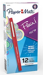 PENS, PAPER MATE, FELT, MEDIUM POINT, RED INK, 12/CT LARGE