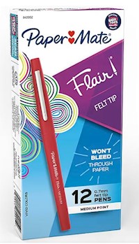 PENS, PAPER MATE, FELT, MEDIUM POINT, RED INK, 12/CT MAIN