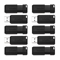 FLASH DRIVES, VERBATIM, 32GB, USB 2.0 TYPE A, BLACK, 10/CT LARGE