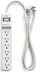 SURGE PROTECTOR, NXT TECHNOLOGIES, 6 OUTLETS, 4' CORD, 600 JOULES PROTECTION, WHITE LARGE