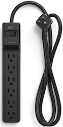 SURGE PROTECTOR, NXT TECHNOLOGIES, 6 OUTLETS, 4' CORD, 600 JOULES PROTECTION, BLACK LARGE