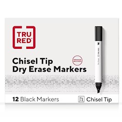 DRY ERASE MARKERS, CHISEL TIP, BLACK, TRU RED, 12/CT LARGE