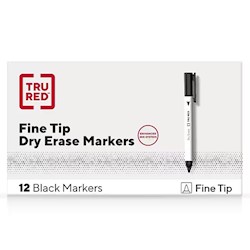 DRY ERASE MARKERS, FINE TIP, TRU RED, BLACK, 12/CT LARGE