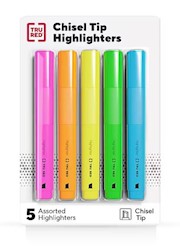 HIGHLIGHTERS, TANK, CHISEL TIP, WITH GRIP, ASSORTED COLORS, 5/CT LARGE