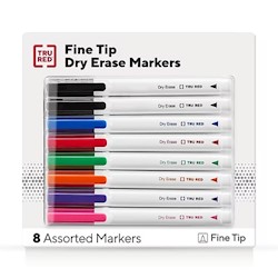 DRY ERASE MARKERS, TRU RED, FINE TIP, ASSORTED COLORS, 8/CT LARGE