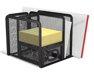 DESK ORGANIZER, 5 COMPARTMENT, TRU RED, WIRE MESH, MATTE BLACK LARGE
