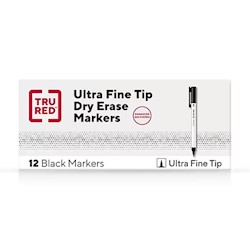 DRY ERASE MARKERS, ULTRA FINE TIP, TRU RED, BLACK, 12/CT LARGE