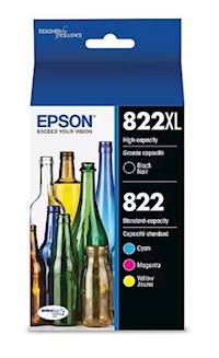 INK, CARTRIDGE, BLACK HIGH YIELD, CYAN/MAGENTA/YELLOW STANDARD YIELD, EPSON T822XL/T822, 4/CT MAIN