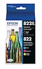 INK, CARTRIDGE, BLACK HIGH YIELD, CYAN/MAGENTA/YELLOW STANDARD YIELD, EPSON T822XL/T822, 4/CT THUMBNAIL
