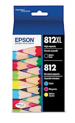 INK, CARTRIDGE, BLACK HIGH YIELD, CYAN/MAGENTA/YELLOW STANDARD YIELD, EPSON T812XL/T812, 4/CT LARGE