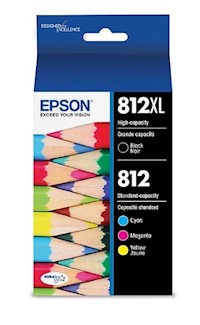 INK, CARTRIDGE, BLACK HIGH YIELD, CYAN/MAGENTA/YELLOW STANDARD YIELD, EPSON T812XL/T812, 4/CT MAIN