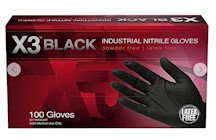 DISPOSABLE GLOVES, X-LARGE, BLACK, NITRILE, POWDER-FREE, X3, 100/BOX THUMBNAIL