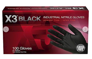 NITRILE GLOVES, DISPOSABLE, MEDIUM, BLACK, NITRILE, POWDER-FREE, X3, 100/BOX LARGE