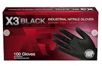 NITRILE GLOVES, DISPOSABLE, MEDIUM, BLACK, NITRILE, POWDER-FREE, X3, 100/BOX MAIN