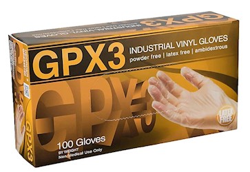 DISPOSABLE GLOVES, X-LARGE, CLEAR, VINYL, POWDER-FREE, AMMEX, 100/BOX LARGE