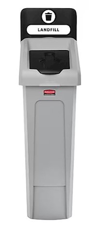 RECYCLING BIN, RUBBERMAID SLIM JIM, SINGLE-STREAM, GREY/BLACK, 23 GALLON MAIN