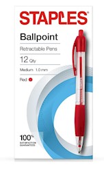 PENS, BALLPOINT, RETRACTABLE, MEDIUM POINT, RED INK, 12/CT LARGE