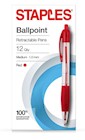 PENS, BALLPOINT, RETRACTABLE, MEDIUM POINT, RED INK, 12/CT THUMBNAIL