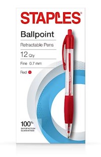 PENS, BALLPOINT, RETRACTABLE, FINE POINT, RED INK, 12/CT MAIN