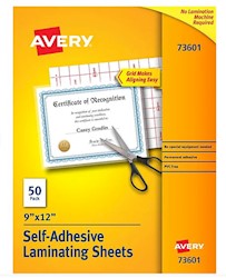 LAMINATING SHEETS, AVERY, SELF ADHESIVE, LETTER SIZE, 9" X 12", 50/CT LARGE