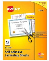 LAMINATING SHEETS, AVERY, SELF ADHESIVE, LETTER SIZE, 9" X 12", 50/CT MAIN