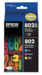 INK, CARTRIDGE, HIGH YIELD, EPSON T802XL/T802, BLACK, 4/CT LARGE
