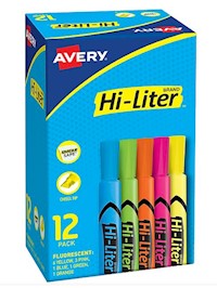 HIGHLIGHTERS, TANK, CHISEL TIP, AVERY, ASSORTED COLORS, 12/CT MAIN