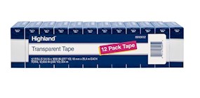 TAPE, HIGHLAND, TRANSPARENT, 0.75" X 27.77 YDS, 1" CORE, 12 ROLLS/CT THUMBNAIL