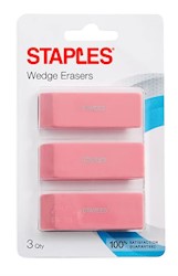 ERASERS, BLOCK, STAPLES, PINK, 3/CT LARGE