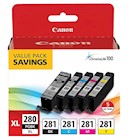 INK, CARTRIDGE, CANON 280XL/281, BLACK HIGH YIELD, BLACK/CYAN/MAGENTA/YELLOW STANDARD YIELD, 5/CT THUMBNAIL